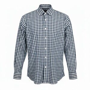 Tommy Hilfiger Mens Large 16-16.5 Gingham Button Down Shirt Blue 100% Cotton